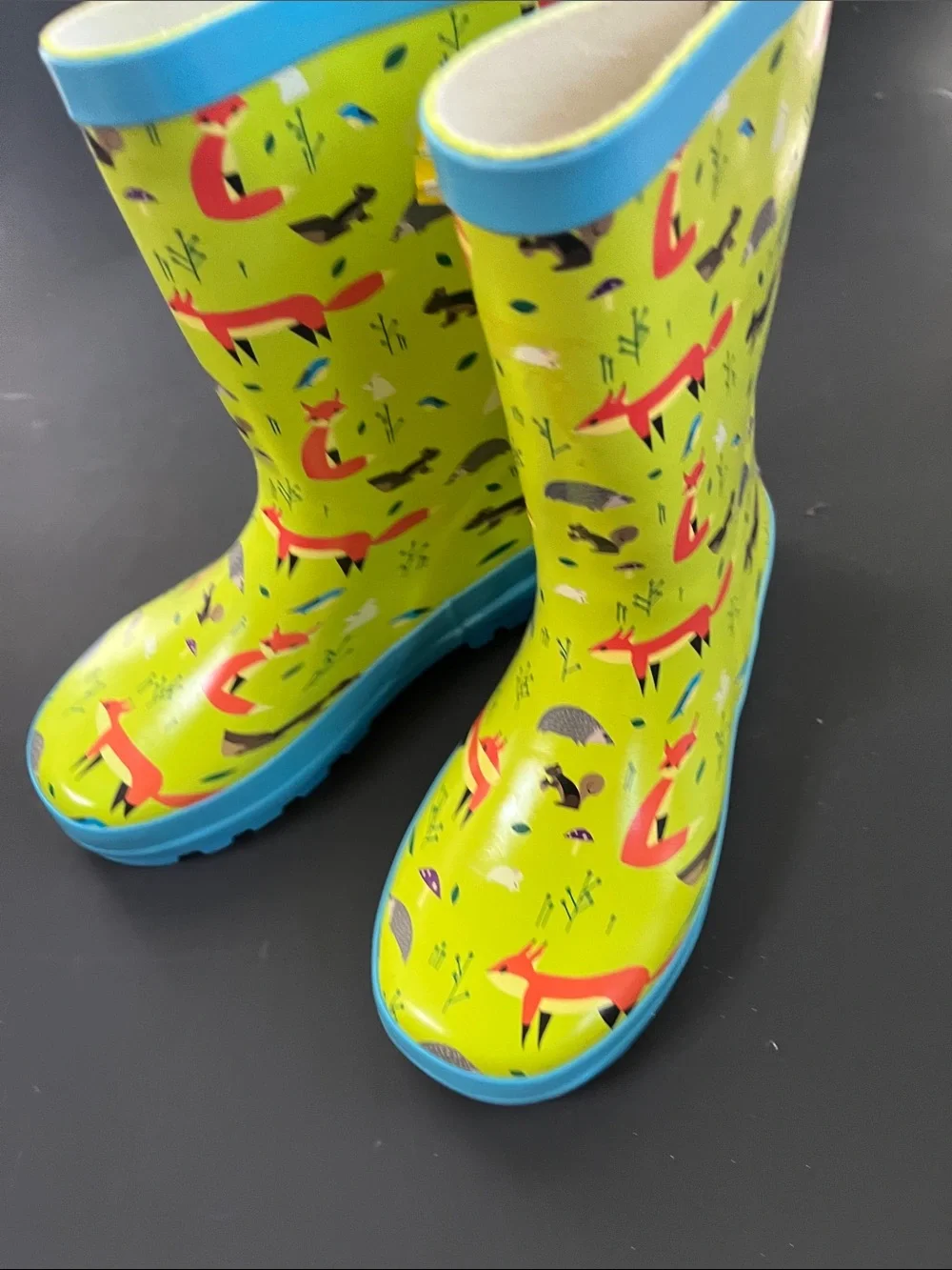 Kids Waterproof Green Fox Rain Boots